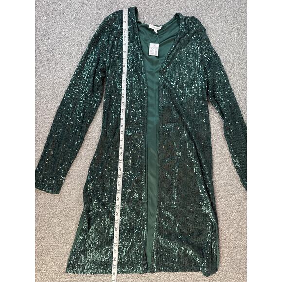 NWT Maurices Sequin Cardigan Long Line Open Front Emerald Green Size XS - Picture 5 of 7